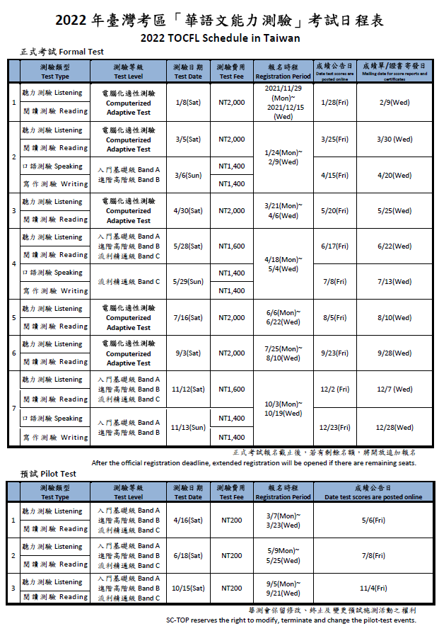2022日程表